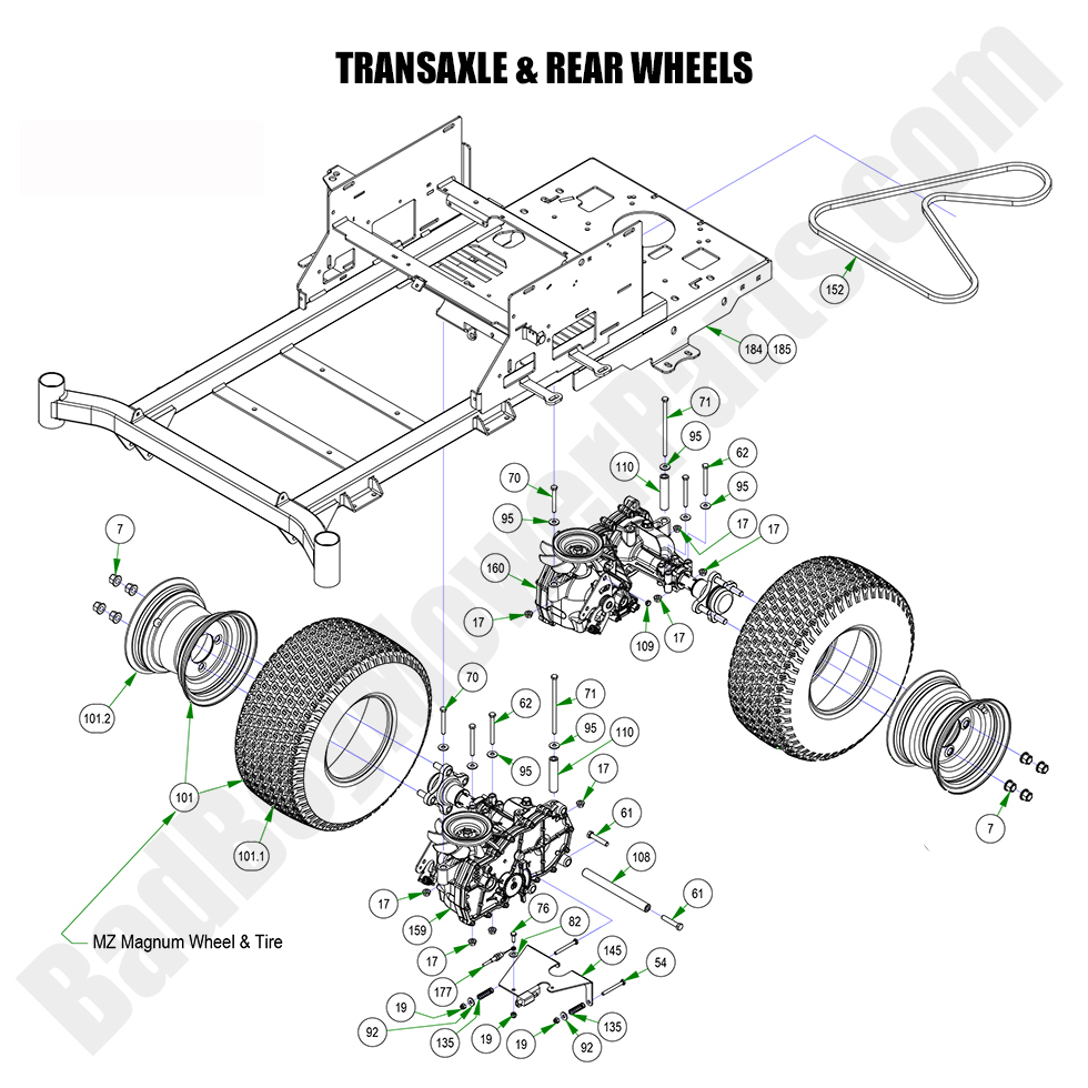 3309 - Bad Boy Mower Parts Lookup > 2023 > MZ Magnum > Transaxle & Rear Wheels